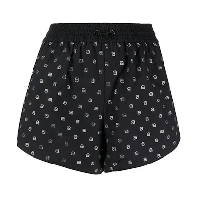 (Women) Alexander Wang SS23 Monogram Elastic Waist Casual Shorts Women Black 1WC2234590-001