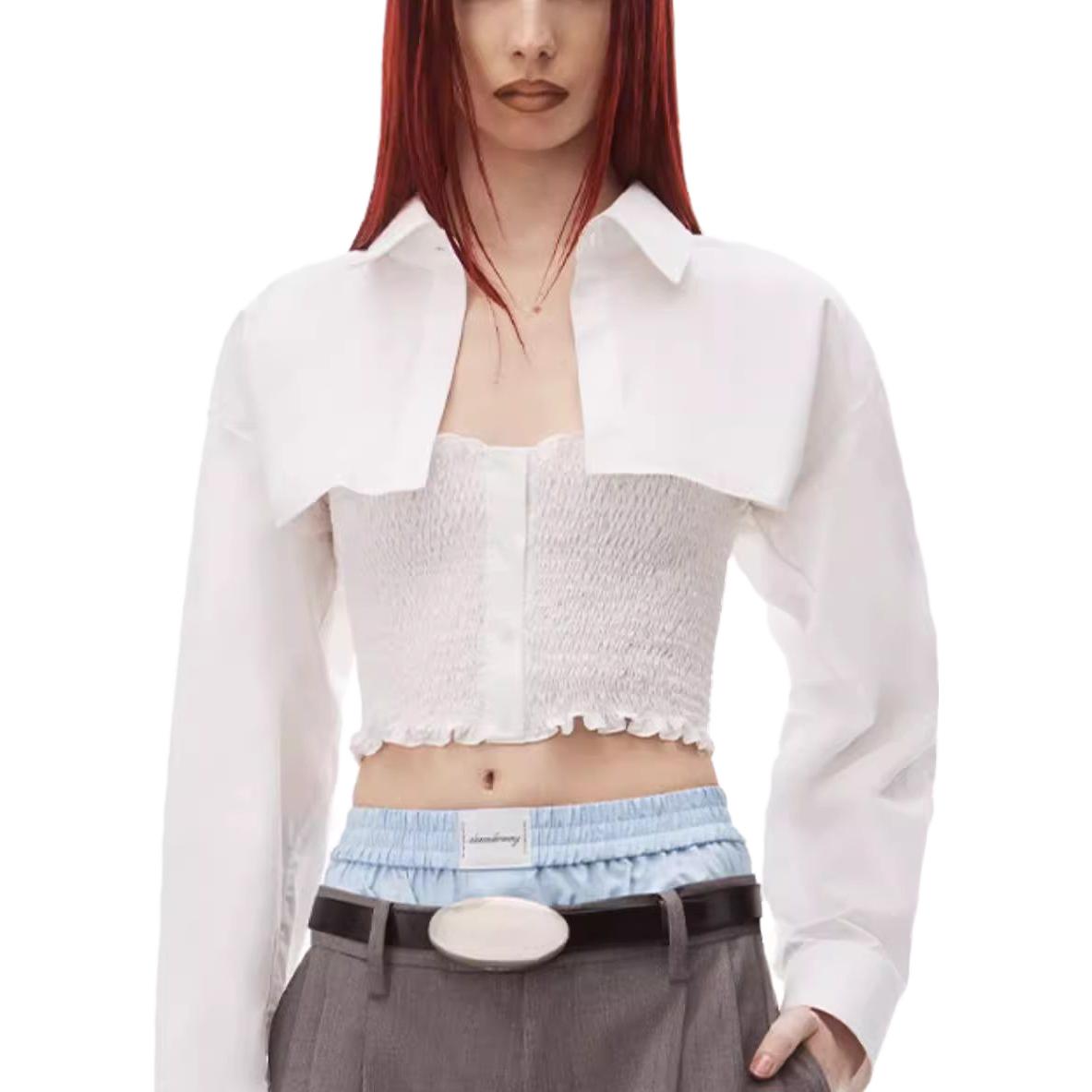 Lookbook (W) アレキサンダー ワン SS23 ルーシュド ロングスリーブ シャツ ホワイト 4WC3231407100