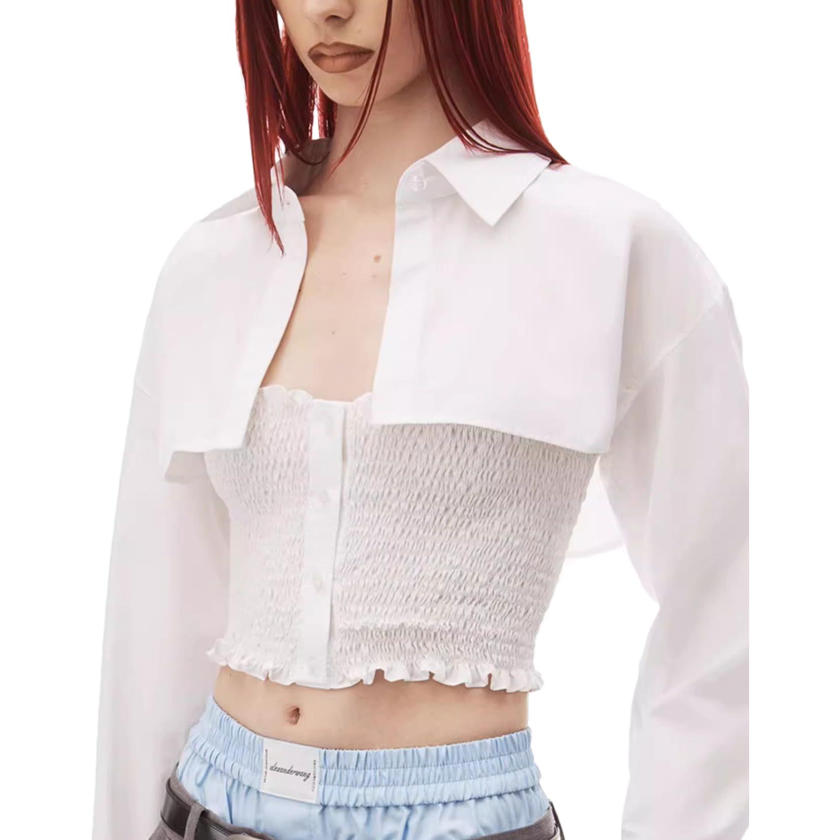 Shop (W) アレキサンダー ワン SS23 ルーシュド ロングスリーブ シャツ ホワイト 4WC3231407100