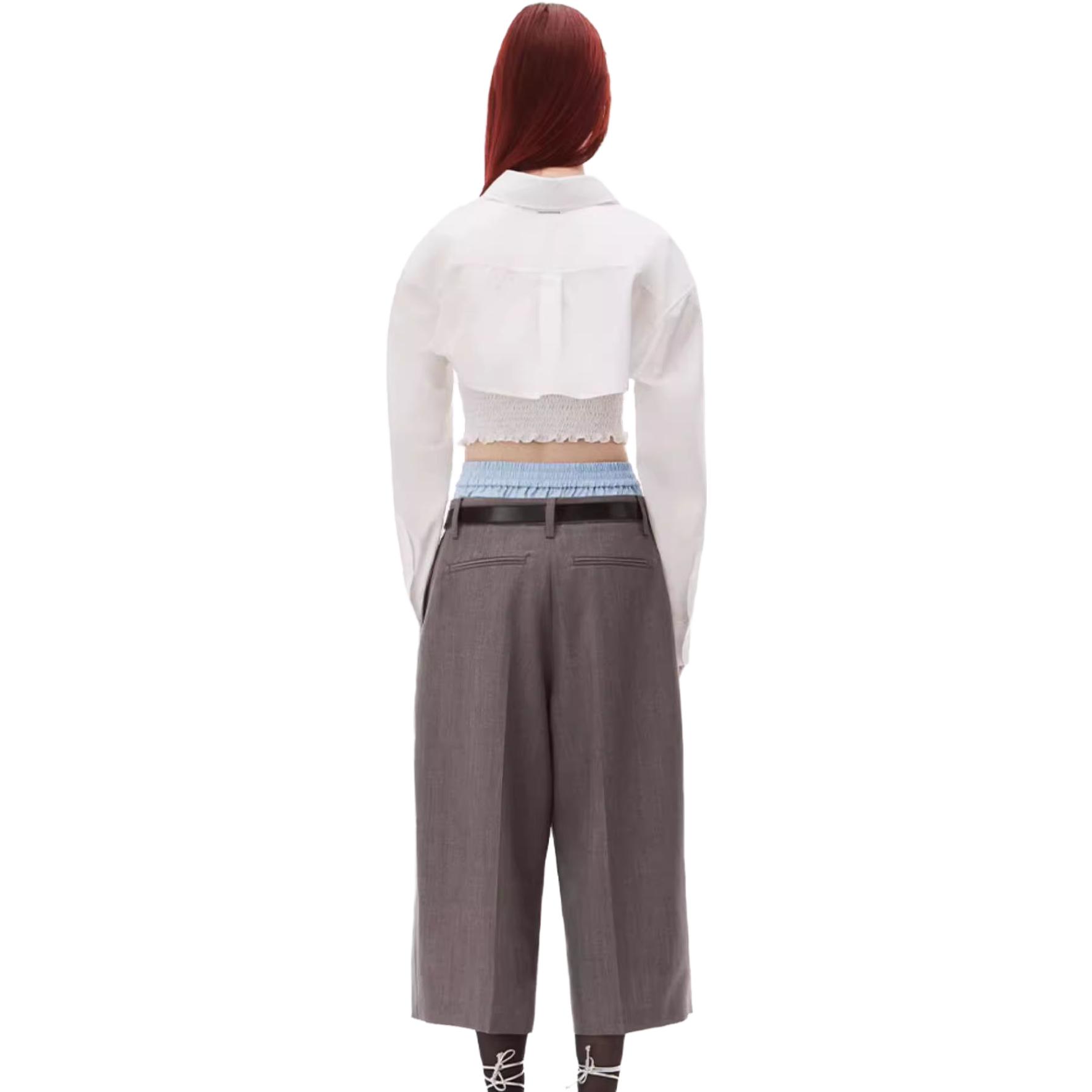 Purchase (W) アレキサンダー ワン SS23 ルーシュド ロングスリーブ シャツ ホワイト 4WC3231407100