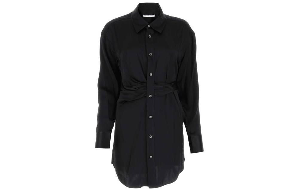 (Women) Alexander Wang SS23 Satin Long Sleeve Shirt Dress Women - Black. 4WC1236203-001