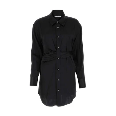 (Women) Alexander Wang SS23 Satin Long Sleeve Shirt Dress Women - Black. 4WC1236203-001