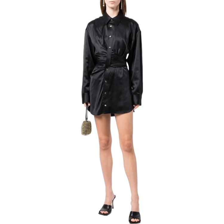 Lookbook (W) 亚历山大王 SS23 黑色缎面长袖衬衫连衣裙 女款 4WC1236203-001