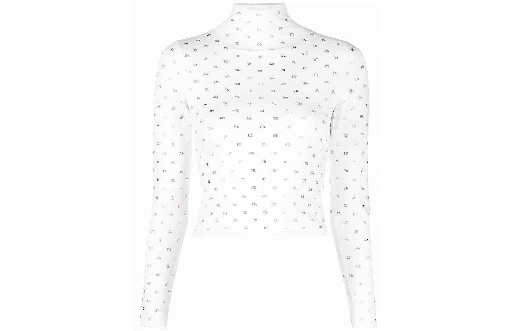 (Women) Alexander Wang SS23 Slim-Fit Polka Dot Patch High-Neck Long Sleeve Tee White Womens 1KC3221051-100