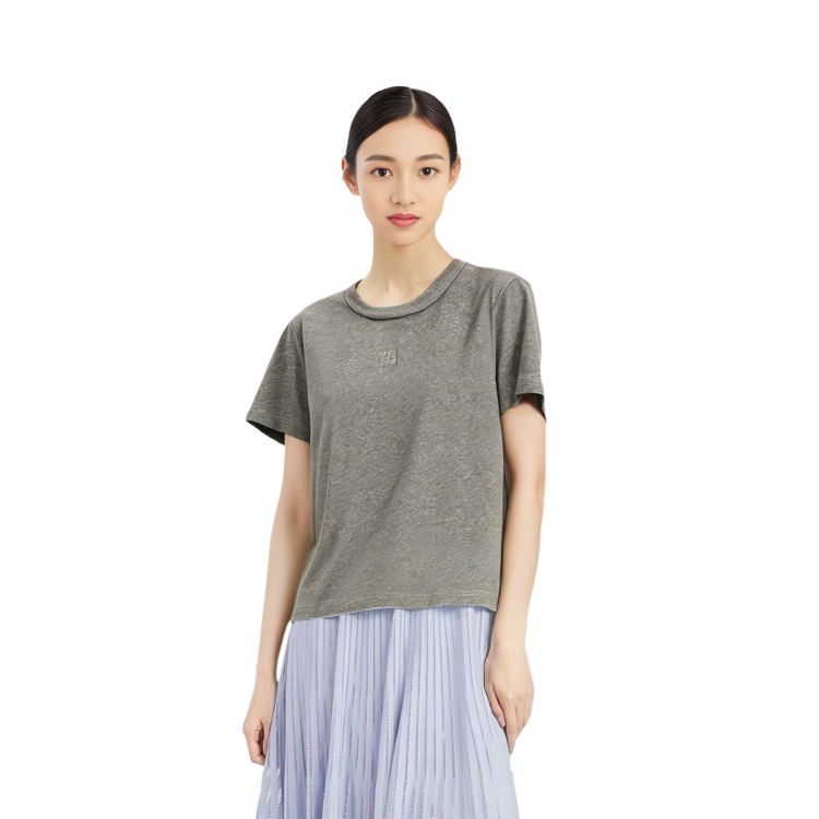 Details for (W) 亚历山大王 SS23 女款纯色圆领短袖T恤 灰色 4CC3231416-079