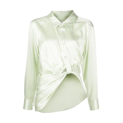 (Women) Alexander Wang SS23 Solid Twist Button Long Sleeve Shirt Women Light Green 4WC1231376-339