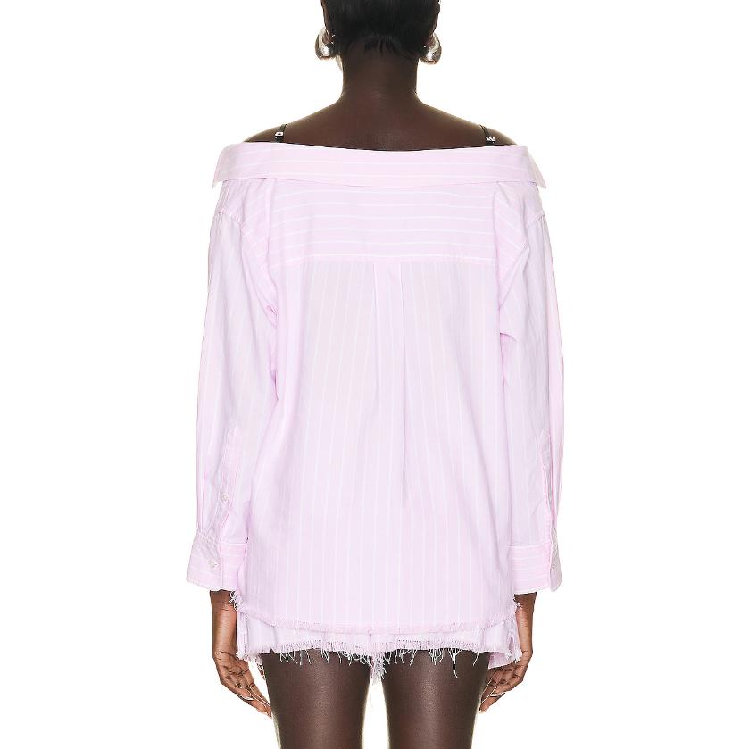 Shop (Women) Alexander Wang SS23 Striped Off-Shoulder Frayed Long Sleeve Shirt Pink (Womens) 4WC1231369-685