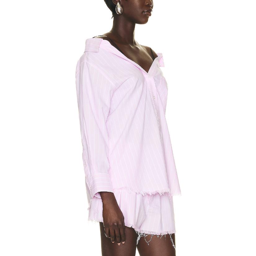 Purchase (Women) Alexander Wang SS23 Striped Off-Shoulder Frayed Long Sleeve Shirt Pink (Womens) 4WC1231369-685