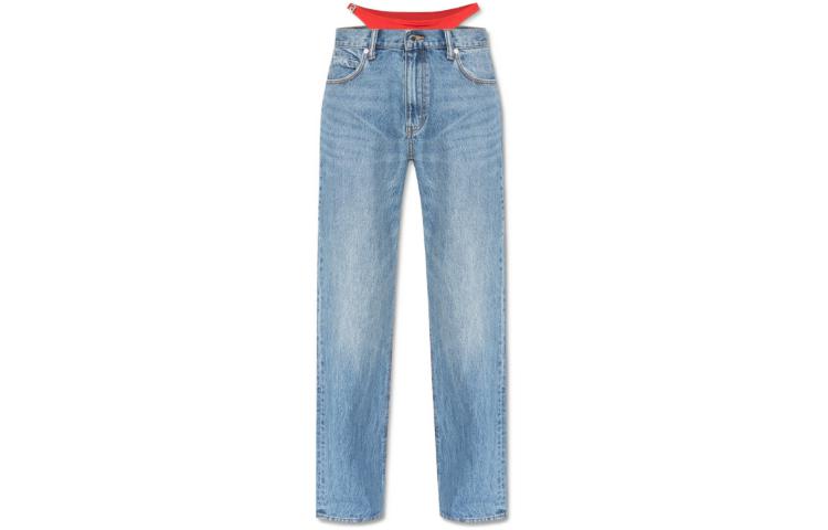 (Women) Alexander Wang SS23 Two-Waist Patchwork Straight-Leg Jeans Women Blue 4DC1234401-473