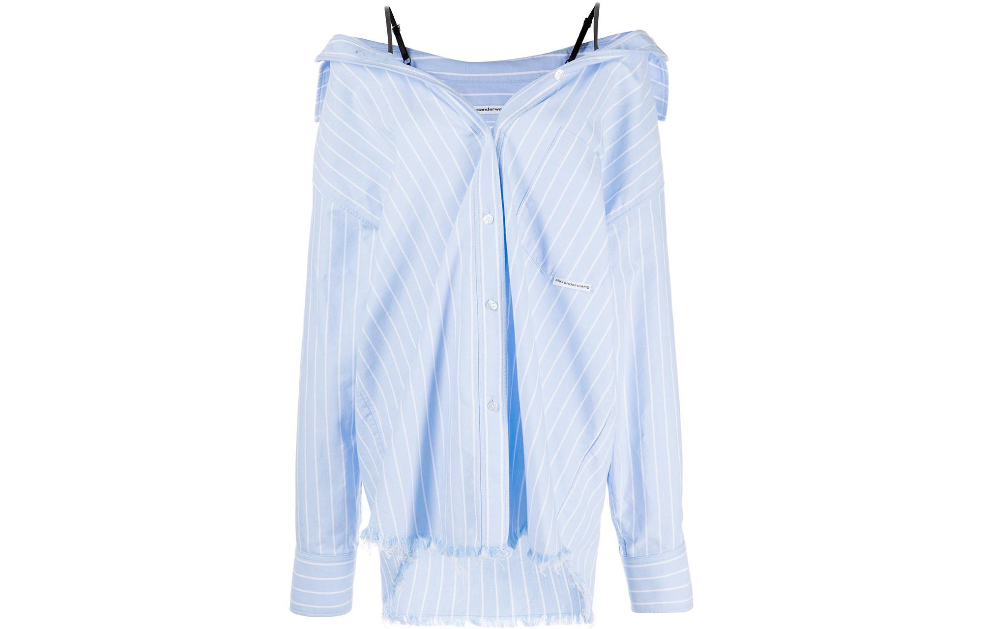 (Women) Alexander Wang SS23 Women’s Striped Off-Shoulder Long Sleeve Top Light Blue 4WC1231369-425