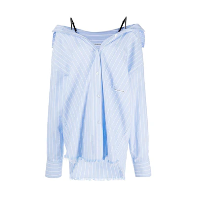 (Women) Alexander Wang SS23 Women’s Striped Off-Shoulder Long Sleeve Top Light Blue 4WC1231369-425