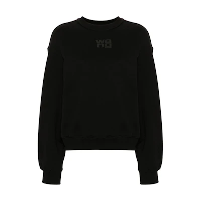 (Women) Alexander Wang SS24 Black Cotton Letter Print Oversized Long Sleeve Sweater 4CC3241508-BLACK