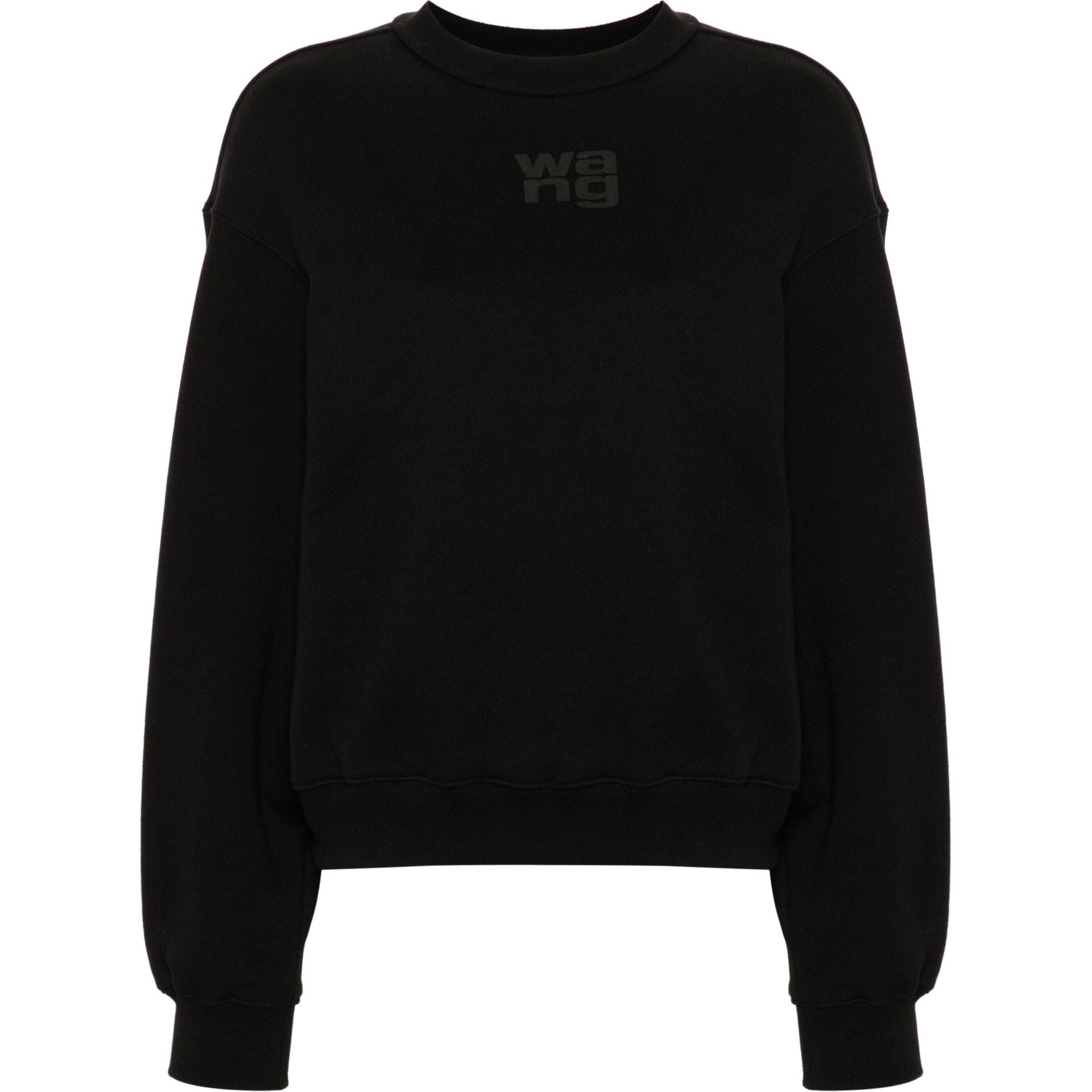 Order (Women) Alexander Wang SS24  Black Cotton Letter Print Oversized Long Sleeve Sweater 4CC3241508-BLACK