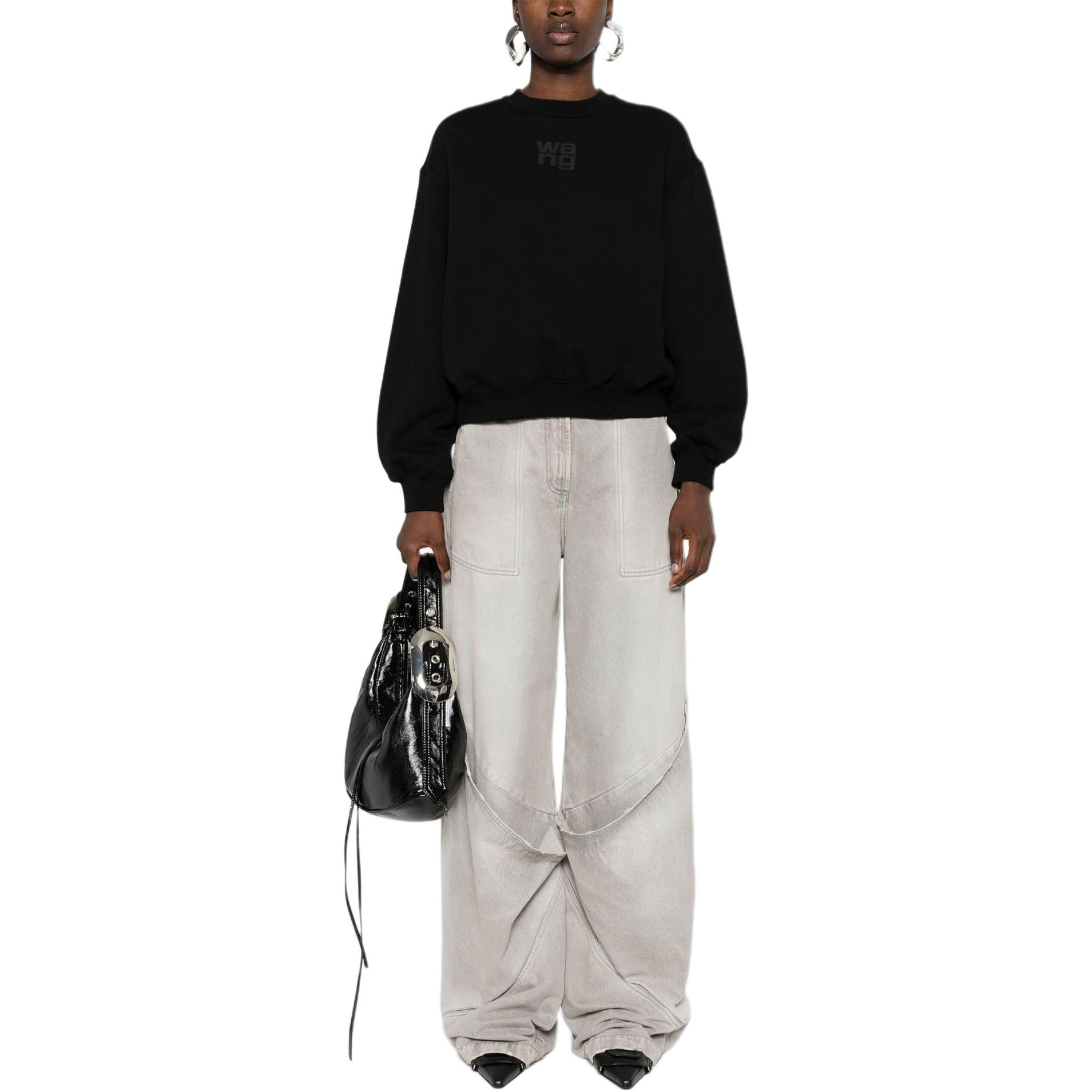 Lookbook (Women) Alexander Wang SS24  Black Cotton Letter Print Oversized Long Sleeve Sweater 4CC3241508-BLACK