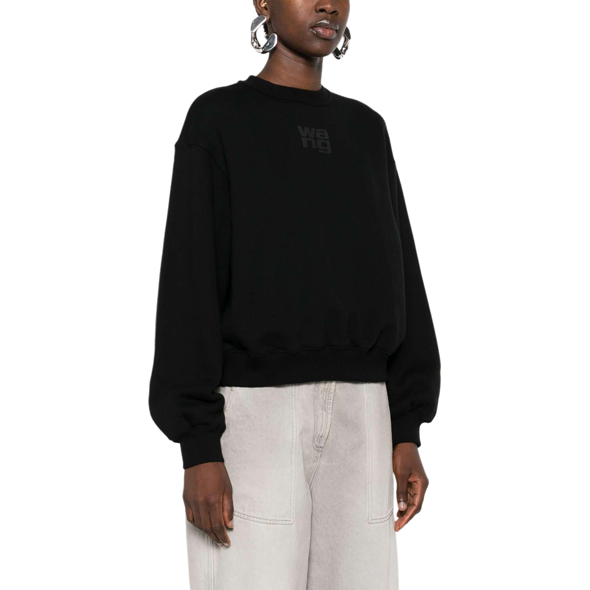 Purchase (Women) Alexander Wang SS24  Black Cotton Letter Print Oversized Long Sleeve Sweater 4CC3241508-BLACK