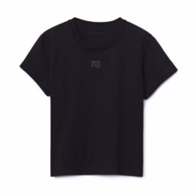 (Women) Alexander Wang SS24 Black Essential Logo Foam Crewneck T-Shirt. 4CC3221358050001100