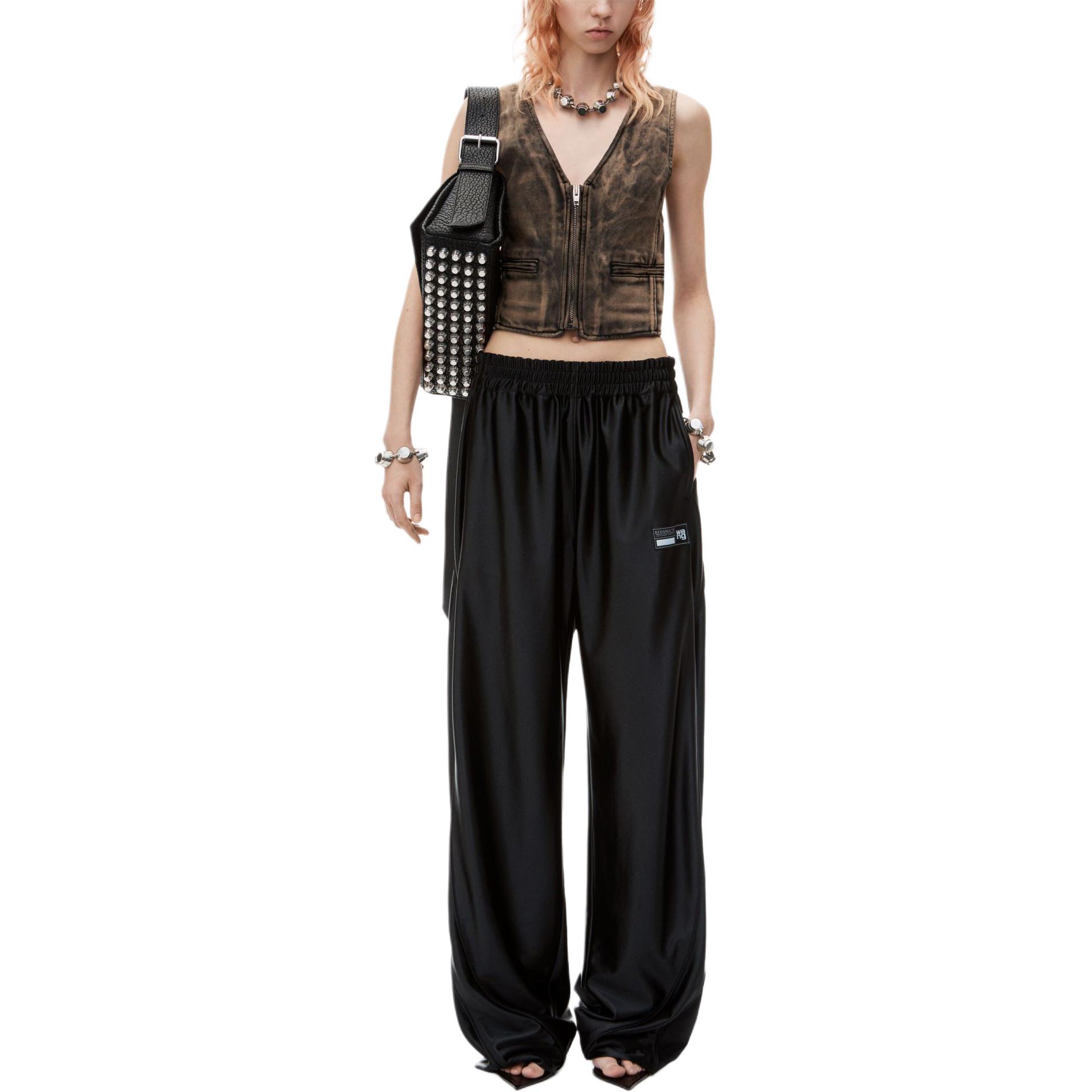 Lookbook (W) Alexander Wang SS24 Pantalones Negros Elastizados Cintura Media Logo Patch 4CC3244367001-BLACK