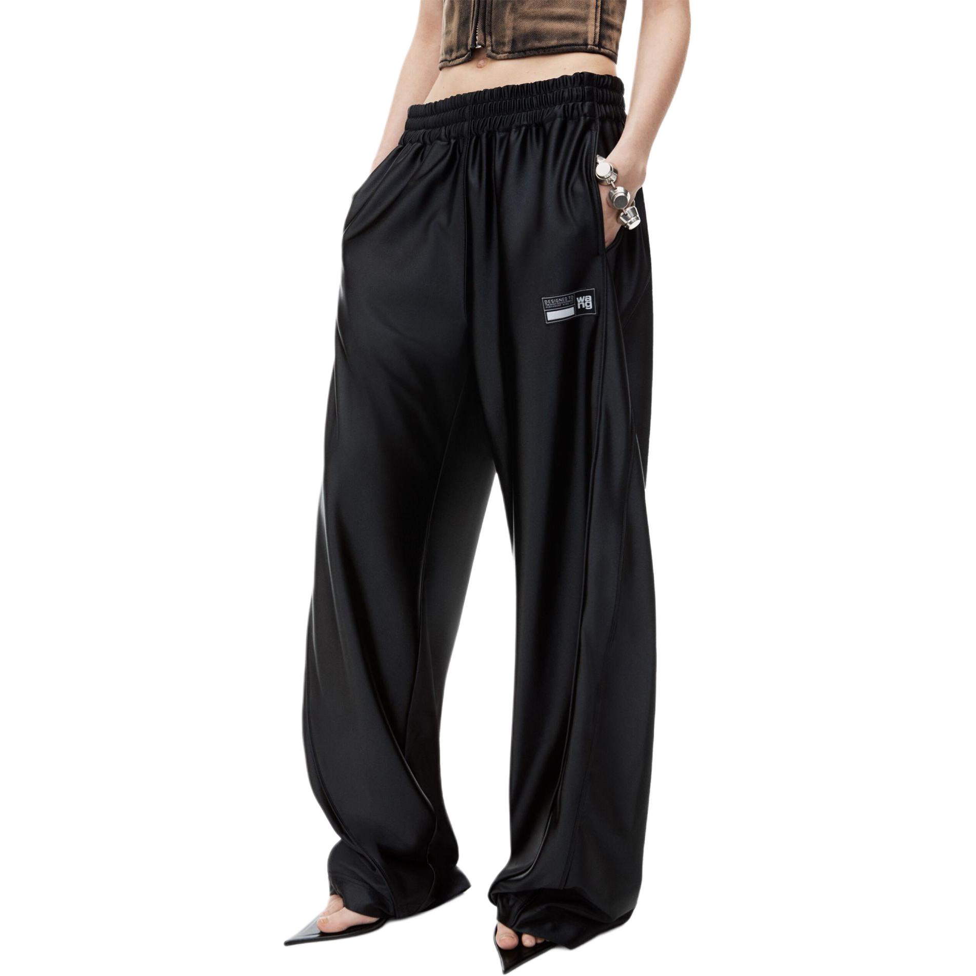 Purchase (W) Alexander Wang SS24 Pantalones Negros Elastizados Cintura Media Logo Patch 4CC3244367001-BLACK
