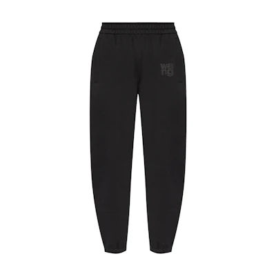 (Women) Alexander Wang SS24 Black Mid-Rise Knit Logo Joggers with Elastic Waist. 4CC3244399001-BLACK