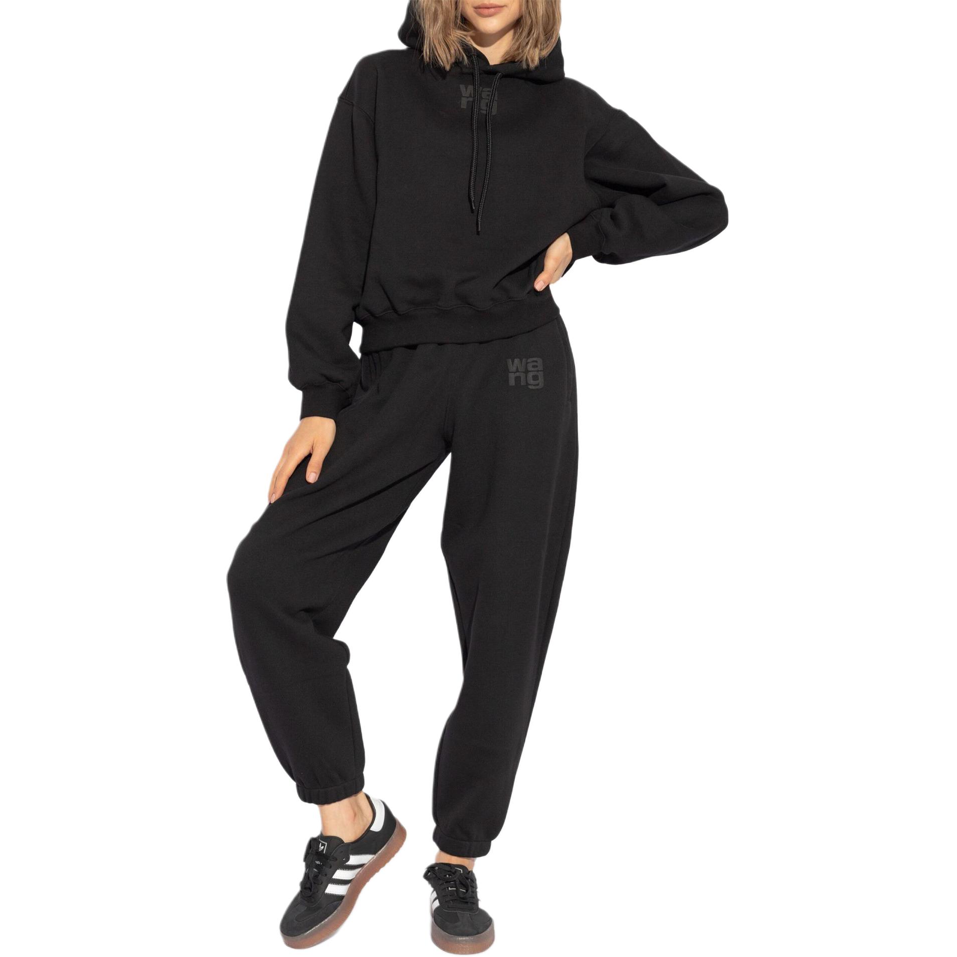 Lookbook (Women) Alexander Wang SS24  Black Mid-Rise Knit Logo Joggers with Elastic Waist. 4CC3244399001-BLACK