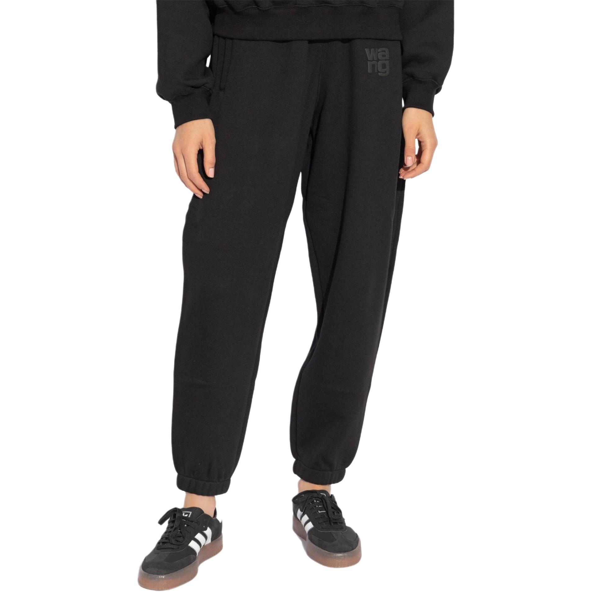 Purchase (Women) Alexander Wang SS24  Black Mid-Rise Knit Logo Joggers with Elastic Waist. 4CC3244399001-BLACK