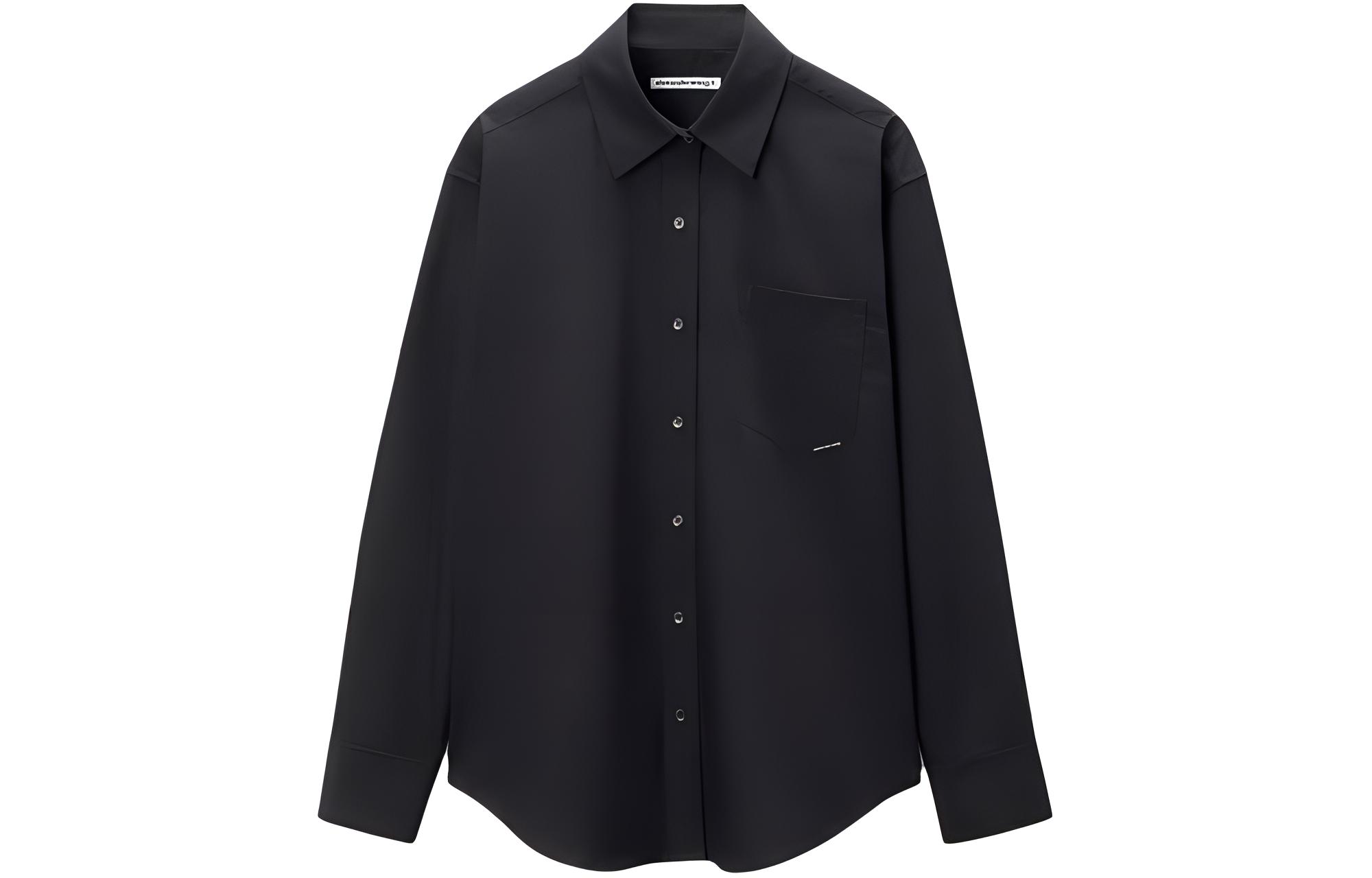 (Women) Alexander Wang SS24  Black Solid Casual Pointed Collar Long Sleeve Shirt 4WC2241482-Black