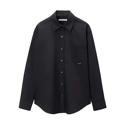 (Women) Alexander Wang SS24 Black Solid Casual Pointed Collar Long Sleeve Shirt 4WC2241482-Black