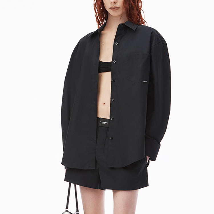 Lookbook (W) アレキサンダー・ワン SS24 ブラック ポインテッドカラー 長袖シャツ カジュアル 4WC2241482-Black