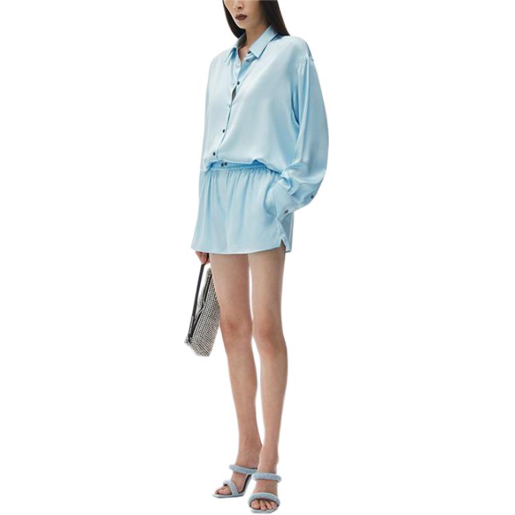 Lookbook (W) Alexander Wang SS24 Shorts Lounge Azul Brillante Logo Recortado. 1WC2244717-BRIGHT BLUE