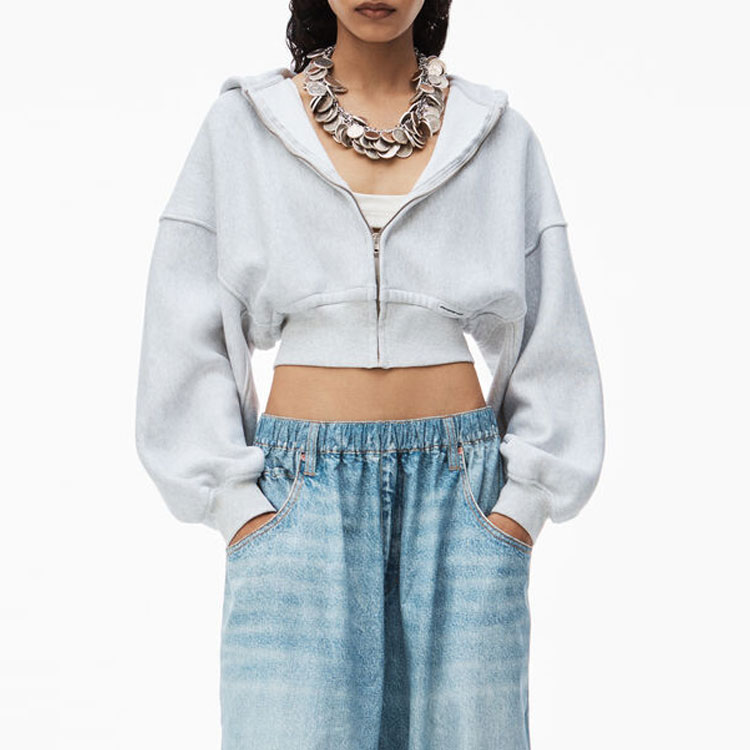 Purchase (Women) Alexander Wang SS24  Classic Terry Zip-Up Hoodie Light Grey 4CC1242077-050