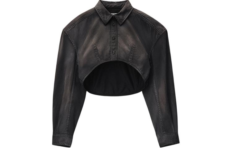 (Women) Alexander Wang SS24  Cropped Button-Up Long Sleeve Shirt Washed Black Pearl. 1WC22419050-28A