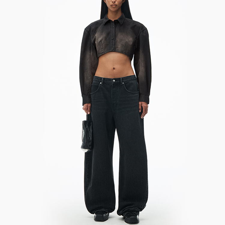 Lookbook (W) アレキサンダー ワン SS24 クロップド ボタンアップ 長袖シャツ ウォッシュドブラックパール 1WC22419050-28A