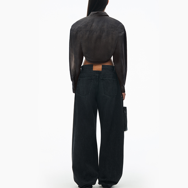 Shop (W) アレキサンダー ワン SS24 クロップド ボタンアップ 長袖シャツ ウォッシュドブラックパール 1WC22419050-28A