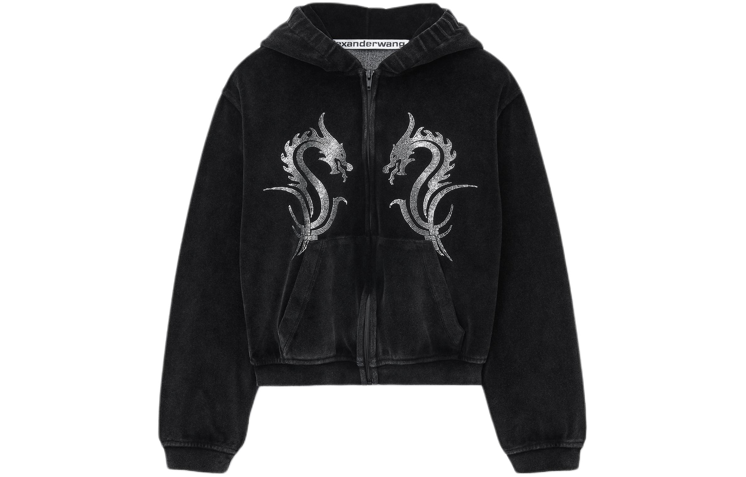 Order (W) 알렉산더 왕 SS24 크롭 크리스탈 드래곤 후디 재킷 블랙 1CC12425190-95A