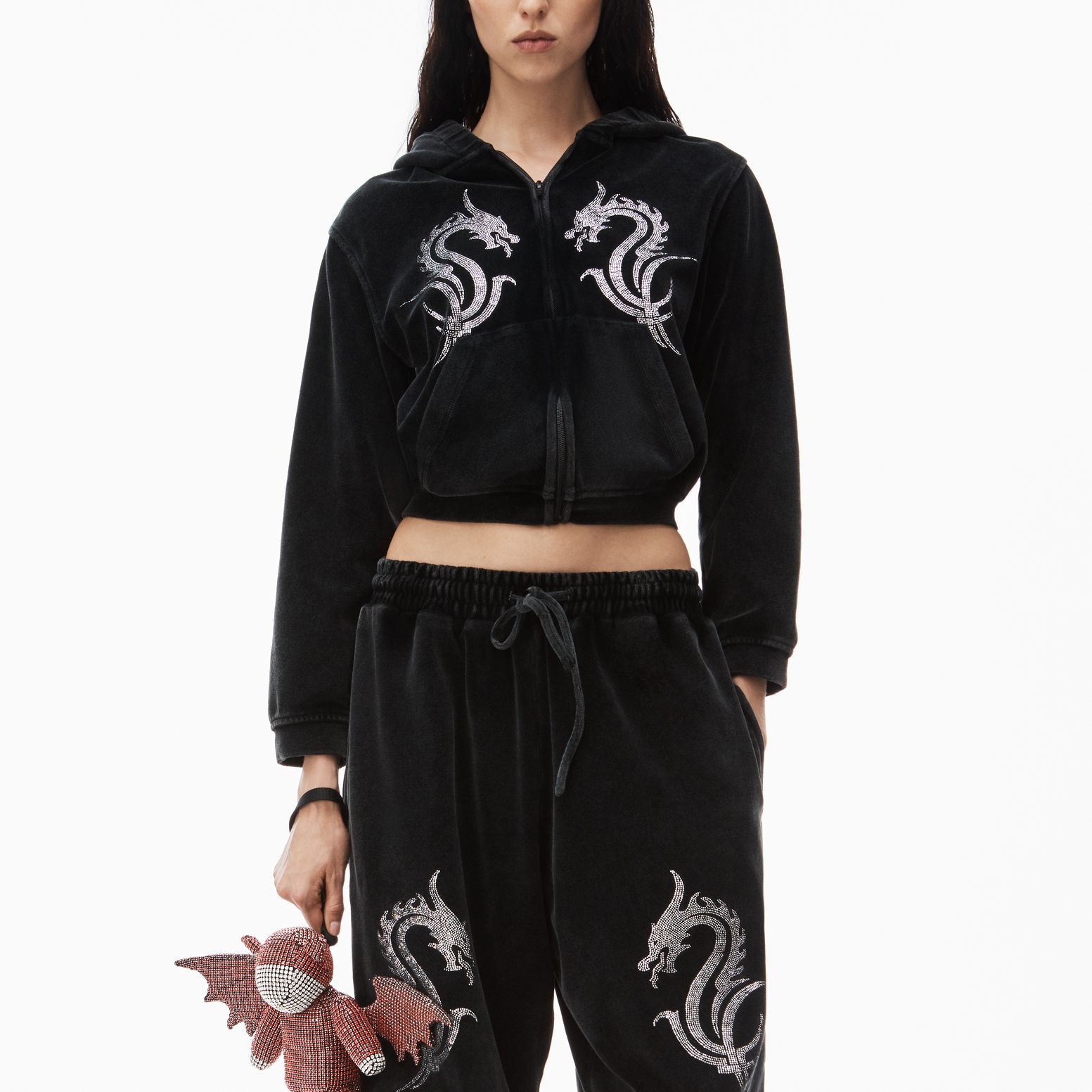 Lookbook (W) 알렉산더 왕 SS24 크롭 크리스탈 드래곤 후디 재킷 블랙 1CC12425190-95A