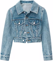 (Women) Alexander Wang SS24 Cropped Moto Button-Up Jacket in Vintage Light Indigo. 1WC2242336486 (Women) Alexander Wang SS24 Cropped Moto Button-Up Jacket in Vintage Light Indigo. 1WC2242336486