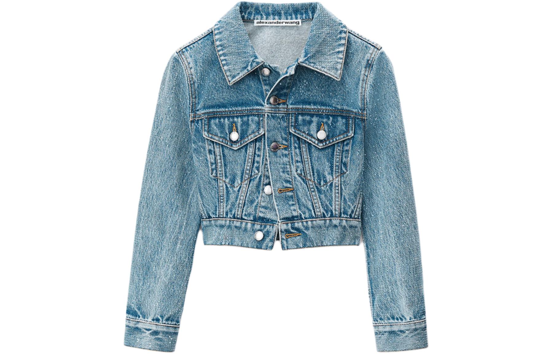 (Women) Alexander Wang SS24  Cropped Moto Button-Up Jacket in Vintage Light Indigo. 1WC2242336486 圖 2