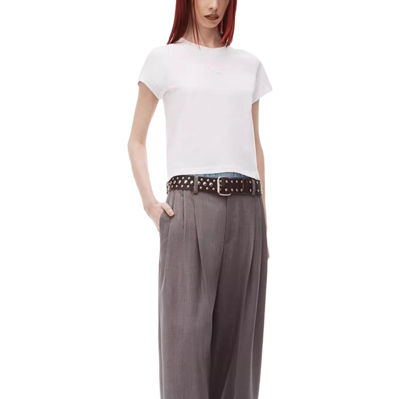 Lookbook (Women) Alexander Wang SS24  Essential Logo Short-Sleeve T-Shirt White 4CC32213580-100