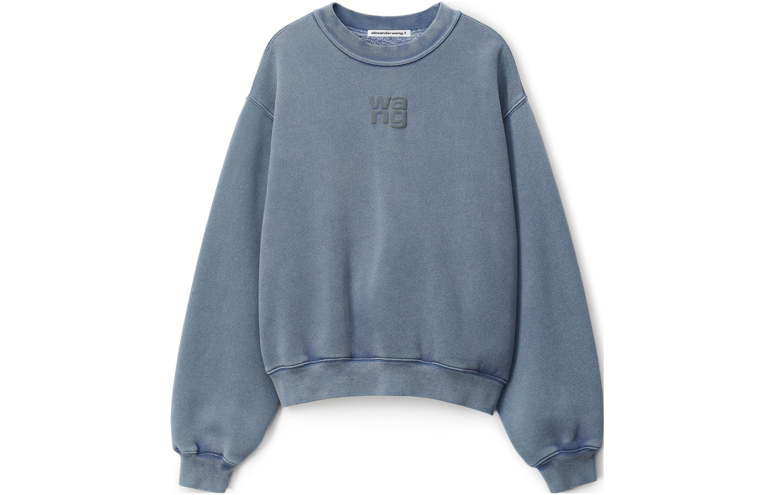 (Women) Alexander Wang SS24  Grey-Blue Logo Print Essential Crewneck Sweatshirt 4CC3221360-077