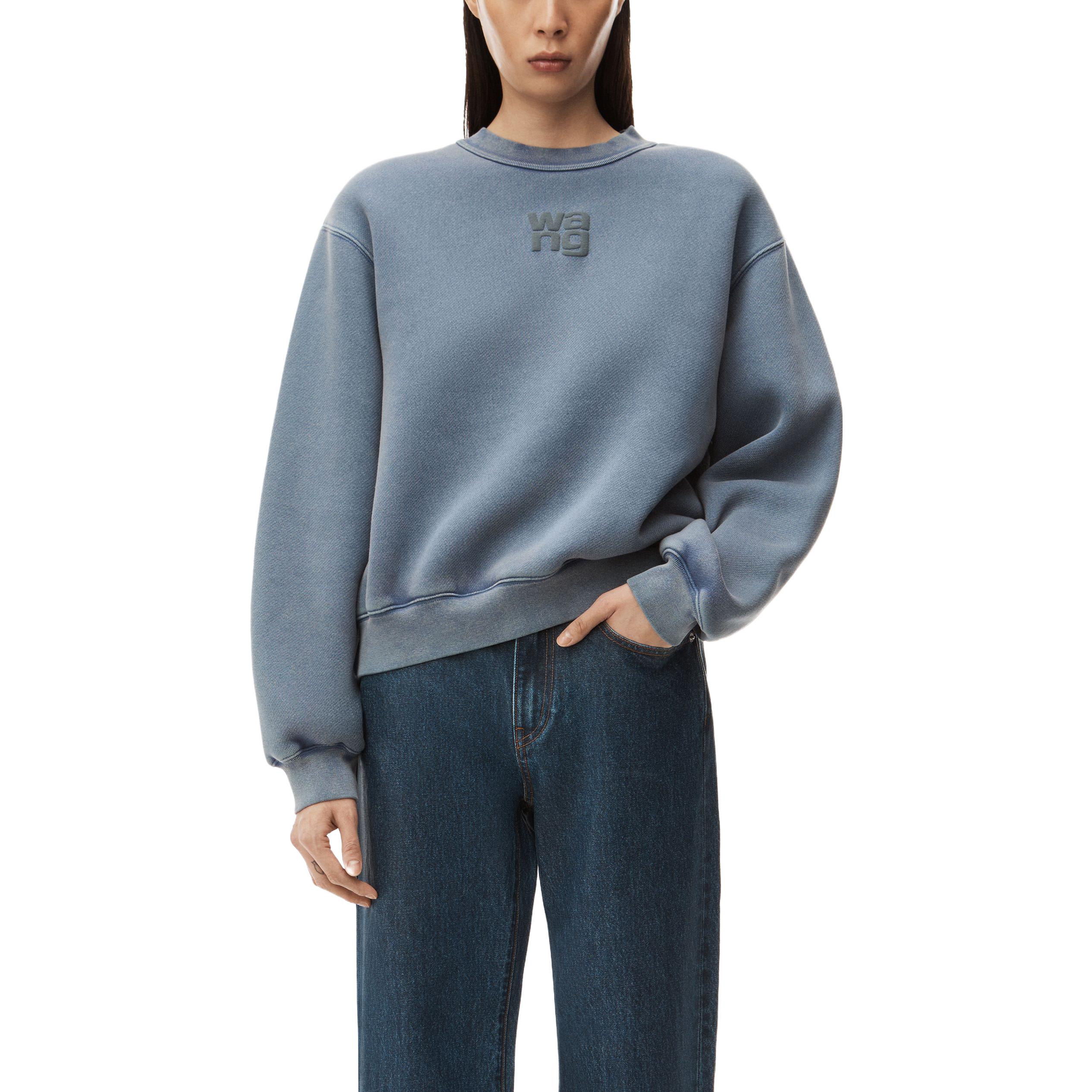 Purchase (W) アレキサンダーワン SS24 グレー・ブルー ロゴプリント クルーネック スウェットシャツ 4CC3221360-077