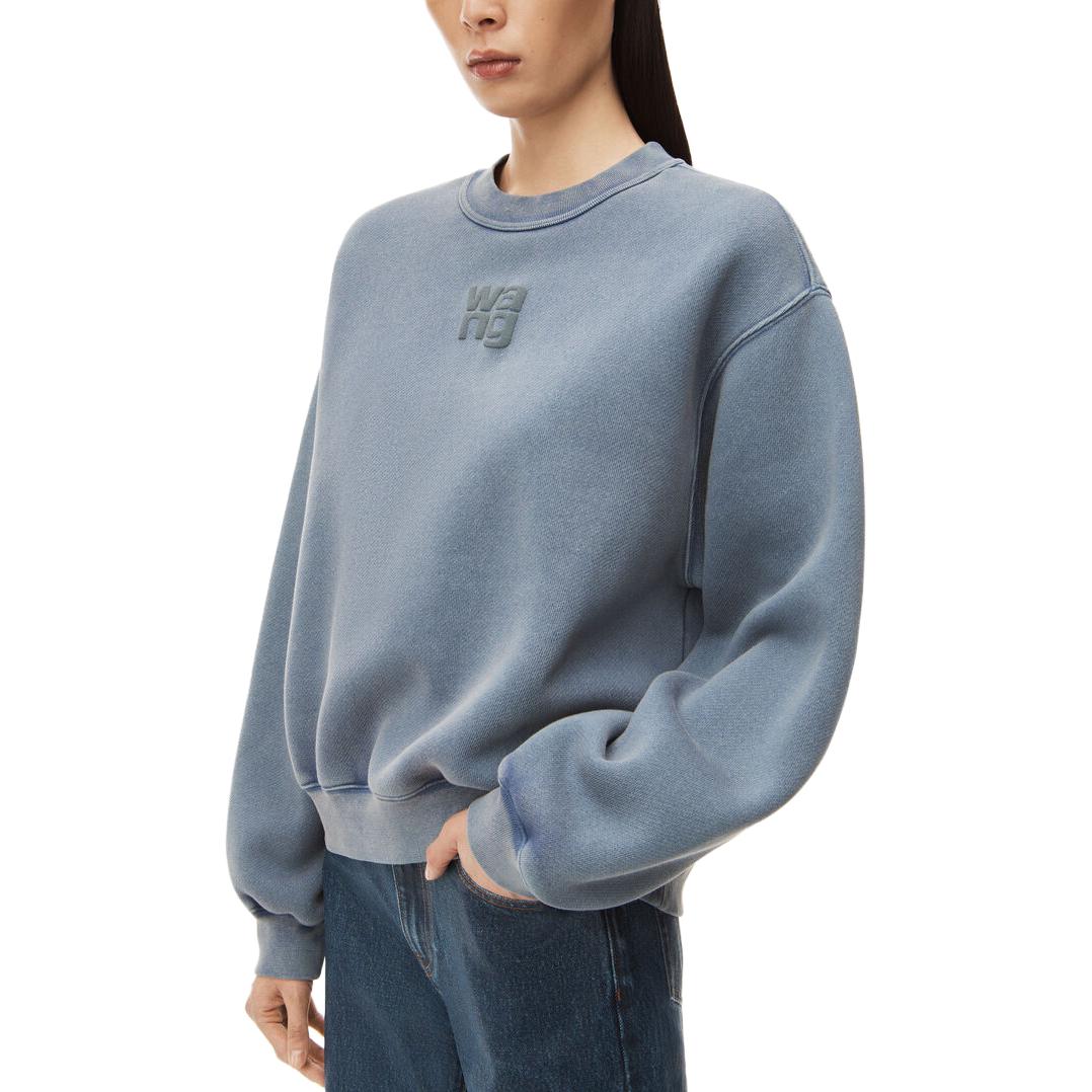 Details for (W) アレキサンダーワン SS24 グレー・ブルー ロゴプリント クルーネック スウェットシャツ 4CC3221360-077