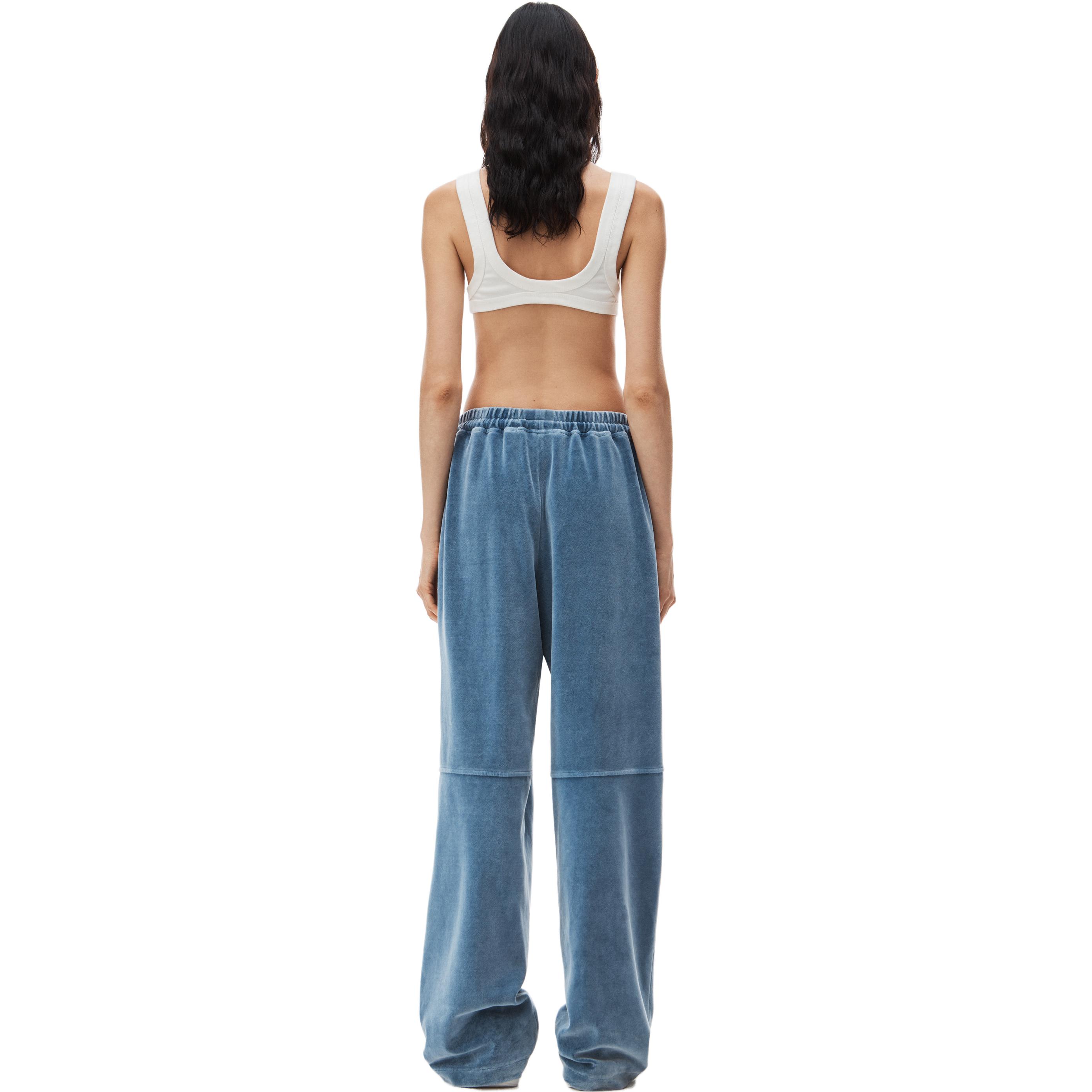 Shop (Women) Alexander Wang SS24  High-Waist Velvet Knit Joggers with Apple Logo - Blue 4CC12443554-72A