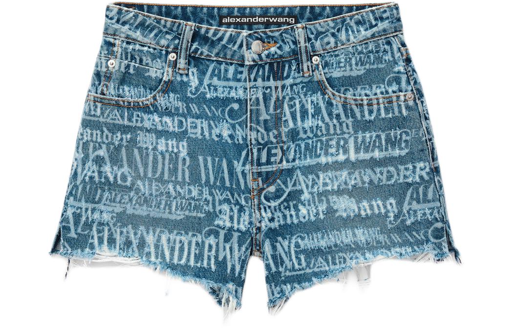 (Women) Alexander Wang SS24  High-Waisted Logo Denim Shorts Indigo Blue. 4DC2244308-473