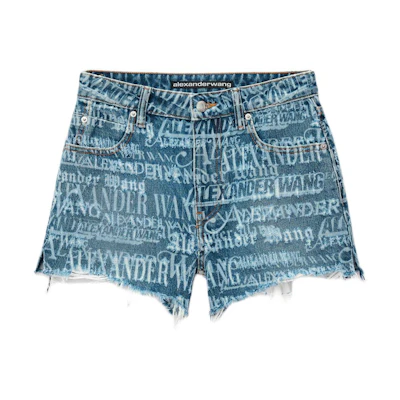 (Women) Alexander Wang SS24 High-Waisted Logo Denim Shorts Indigo Blue. 4DC2244308-473