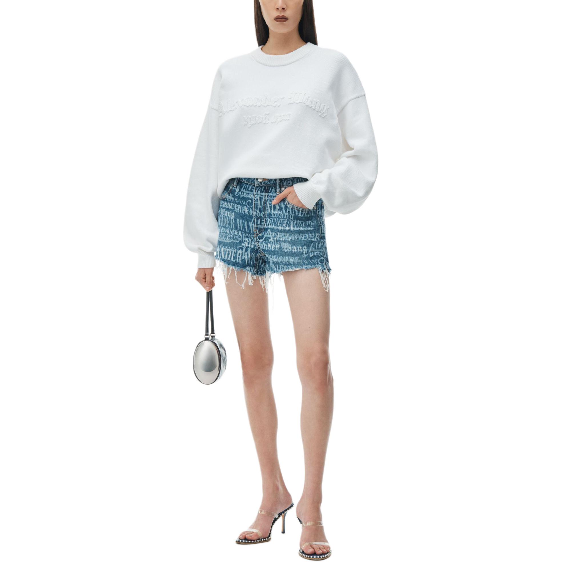Lookbook (Women) Alexander Wang SS24  High-Waisted Logo Denim Shorts Indigo Blue. 4DC2244308-473