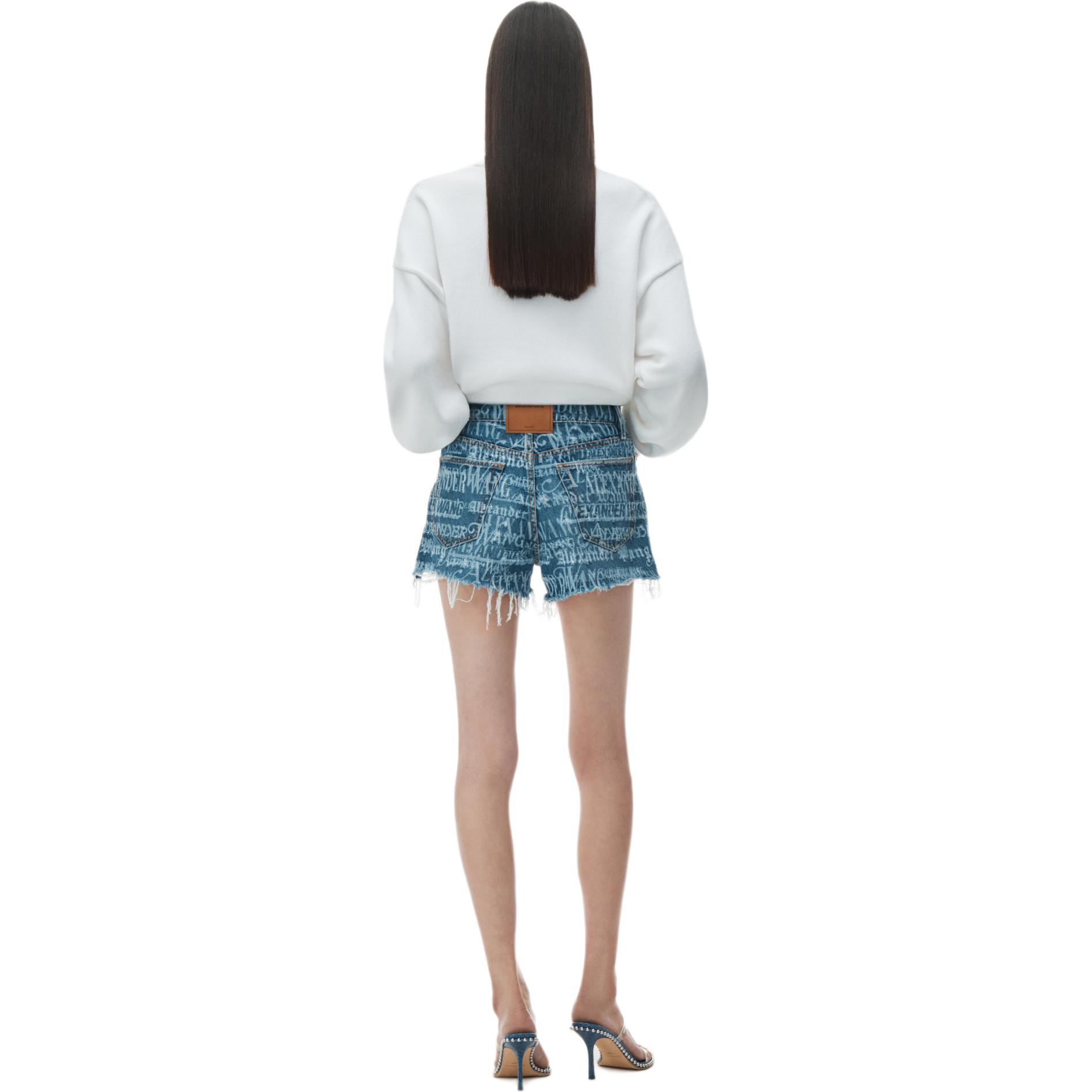 Shop (Women) Alexander Wang SS24  High-Waisted Logo Denim Shorts Indigo Blue. 4DC2244308-473