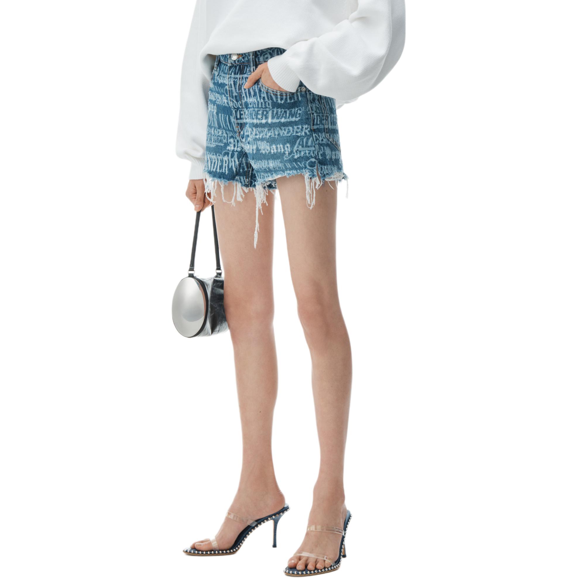 Purchase (Women) Alexander Wang SS24  High-Waisted Logo Denim Shorts Indigo Blue. 4DC2244308-473
