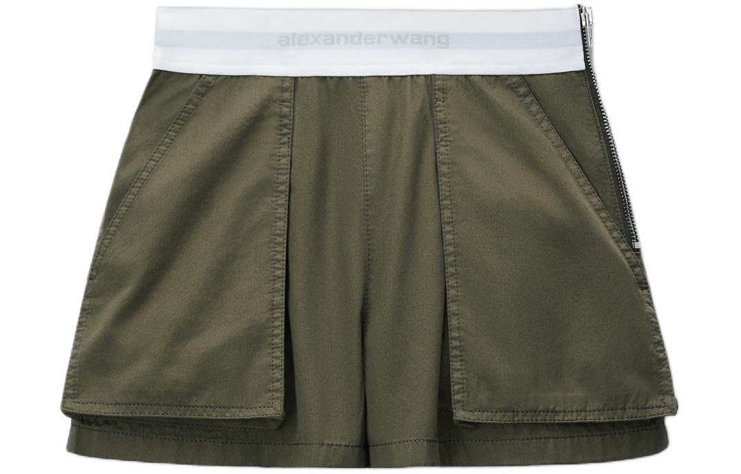 (Women) Alexander Wang SS24  High-Waisted Wide-Leg Cargo Shorts Olive Green. 1WC2244726305