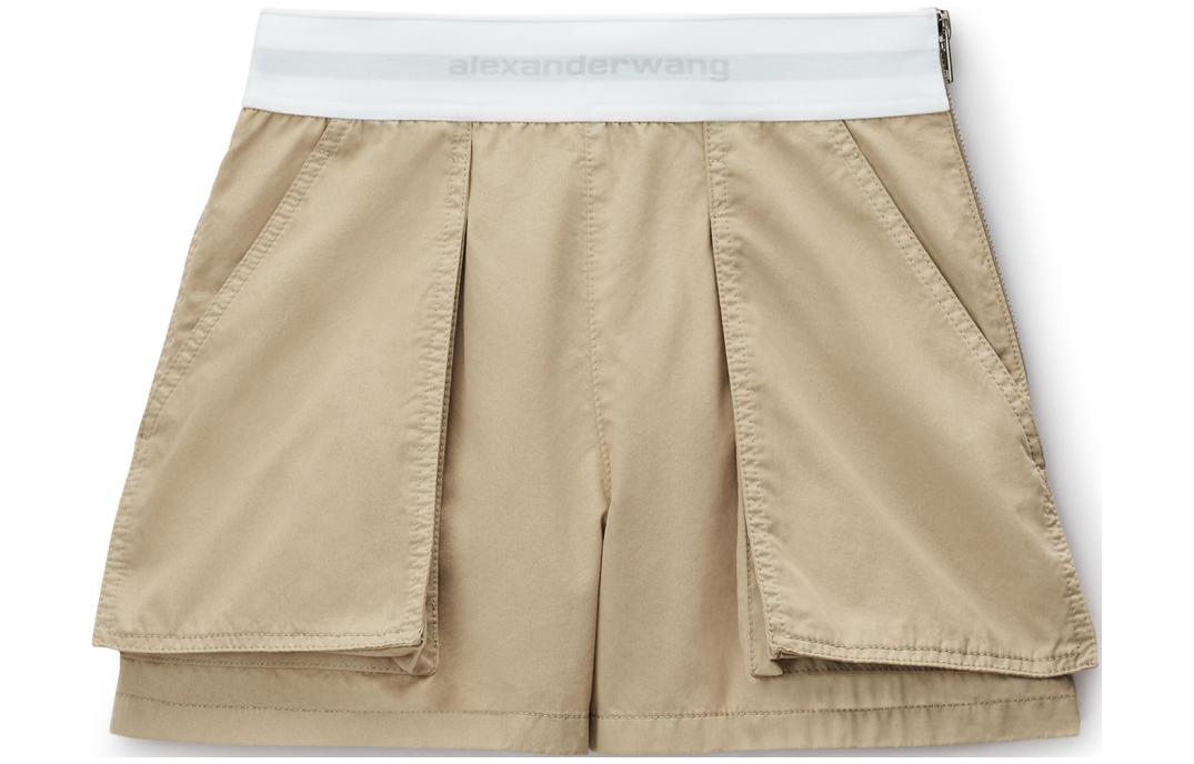 (Women) Alexander Wang SS24  High-Waisted Wide-Leg Cargo Shorts Khaki 1WC2244726279