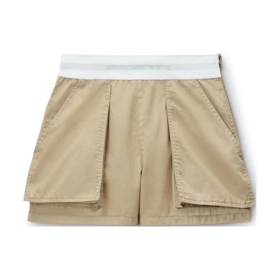 (Women) Alexander Wang SS24 High-Waisted Wide-Leg Cargo Shorts Khaki 1WC2244726279